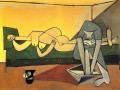 Femme couchee et femme qui se lave le pied 1944 Cubism